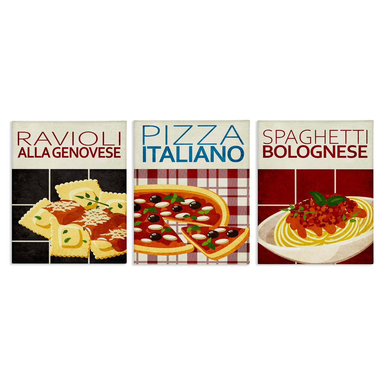 Stupell Industries Classic Italian Pasta Meals 3pc Canvas Set Design by Kim Allen